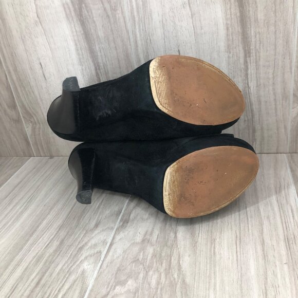 Michael Kors Heel Booties Woomens 7M Davenport Black Suede Peep Toe Ankle Boots - Picture 8 of 13